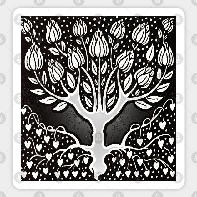 Vintage stylized tree in black and white design. big tree and black tree Sticker by Marccelus